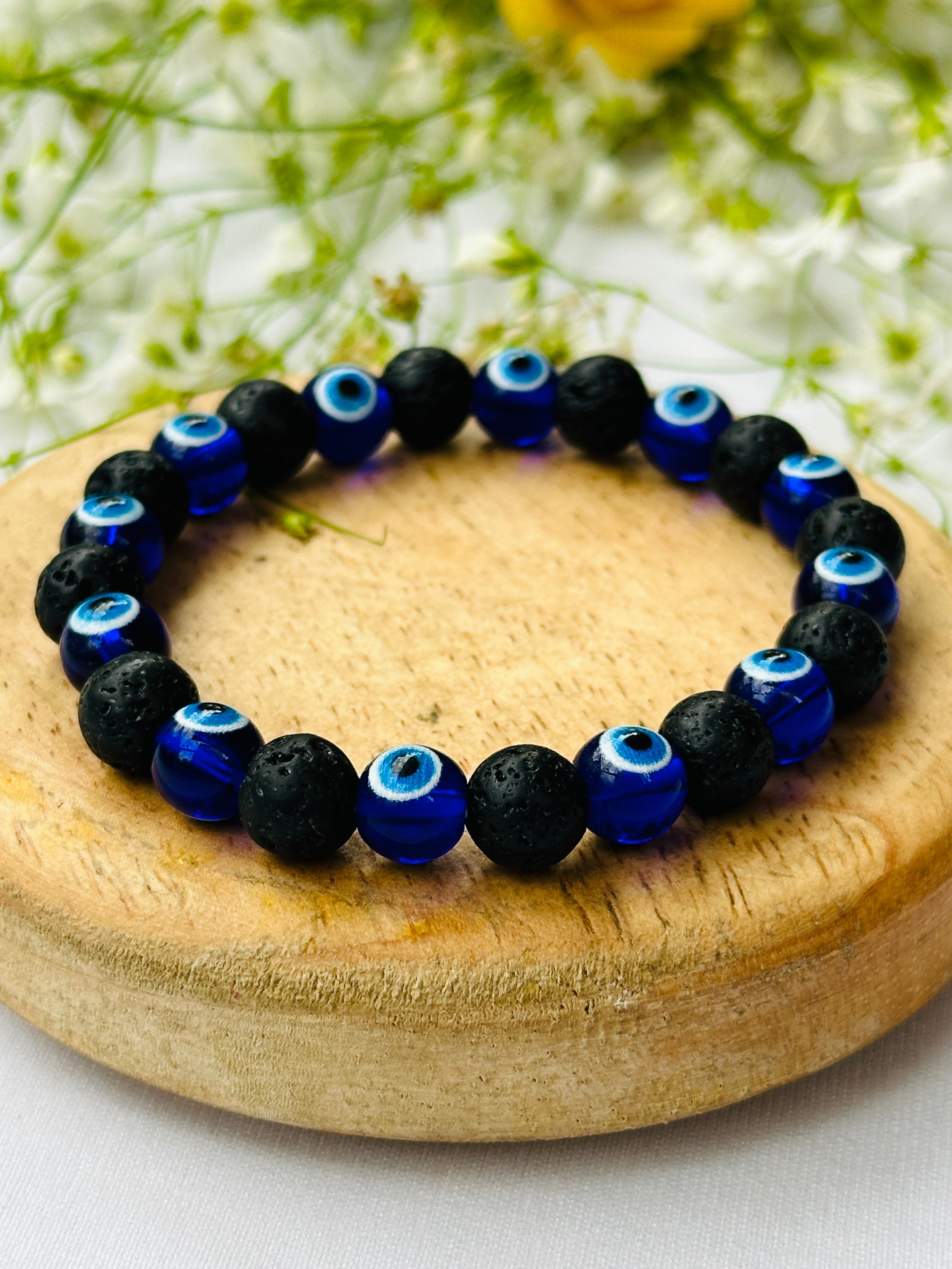 Lava Stone with Evil Eye Bracelet - Abhimantrit & Certified
